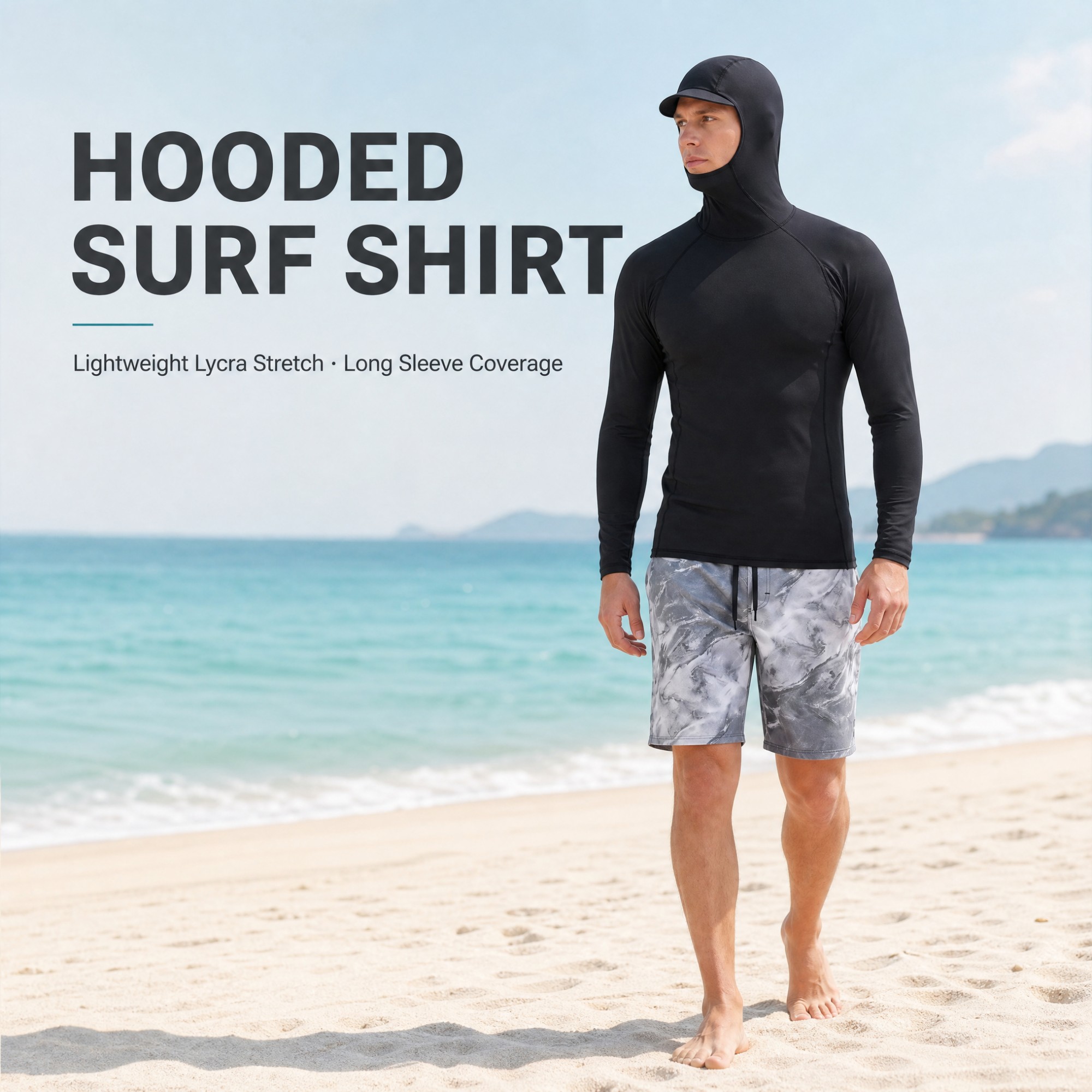 Hooded Lycra Rashguard Surf Shirt